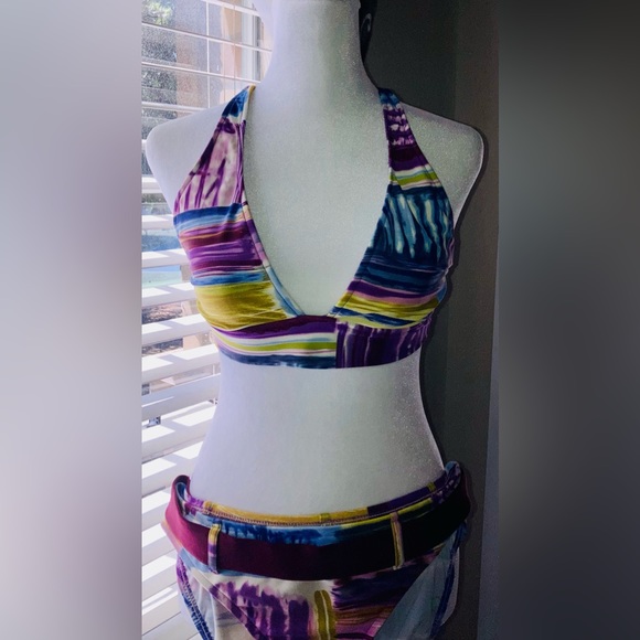 MOSSIMO Women’s Boho Multicolored Halter Bikini Top Size Lg EUC no pads - Picture 3 of 11